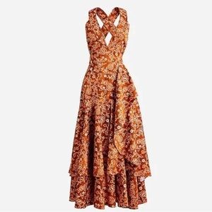 J.Crew Collection Cross-back Ruffle-hem Dress in Vintage Vines